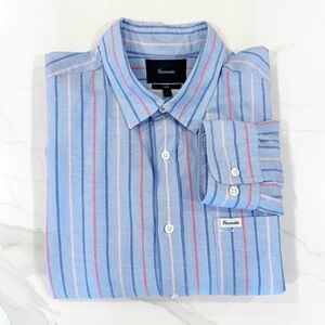 Facconable Linen Cotton Striped Club Button Up Shirt Sz L